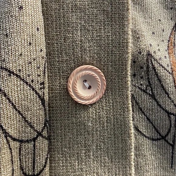 Vintage Sheng Yea V-Neck Button Front Cardigan Sweater Beige Floral Pit18 L23 - Picture 10 of 10